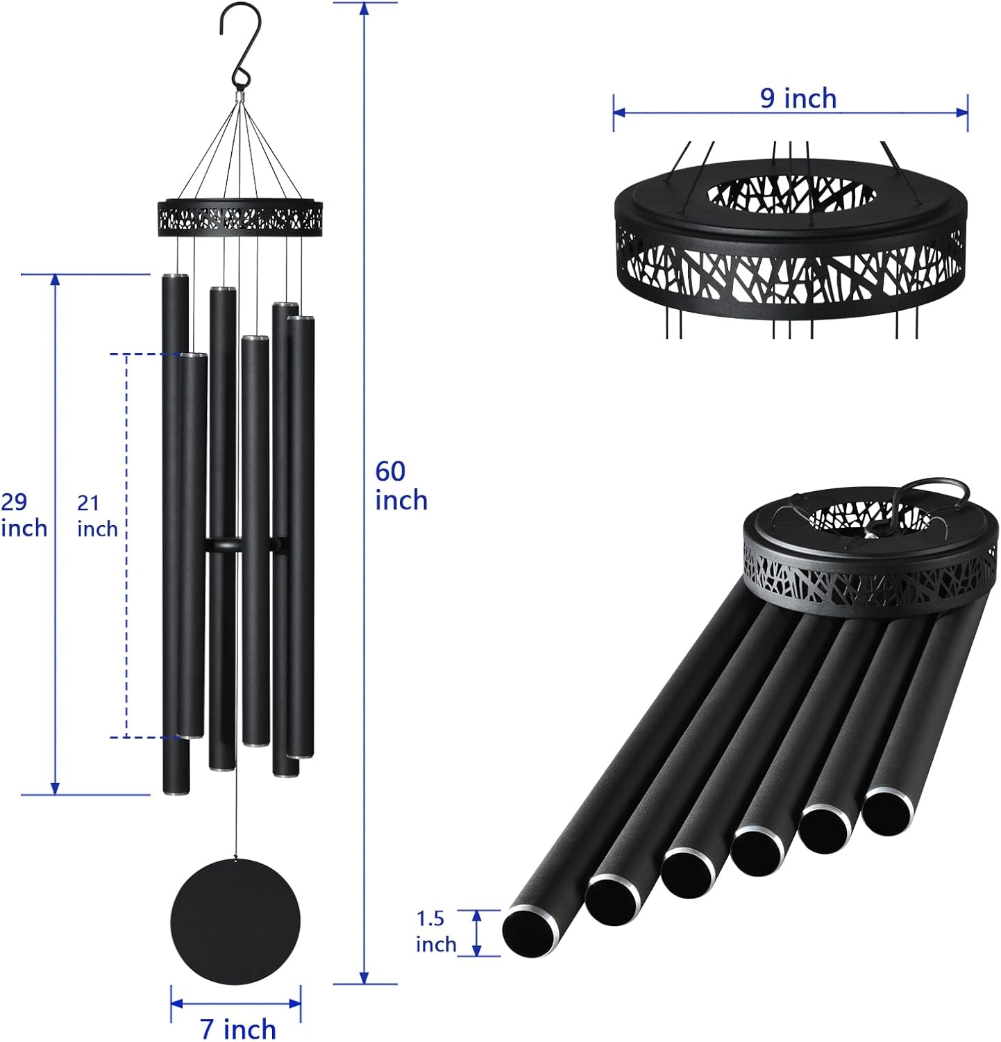 Extra Large Wind Chimes for Outside Deep Tone,(Black,60") | Memorial Sympathy Gifts for loss of loved one, Wind Chimes Outdoor Clearance for Garden,Yard,Patio and Lawn