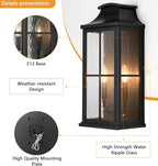 20" Large Outdoor Wall Light, 2-Light Black Porch Sconce | Heavy-duty construction and modern glass design suit porches, entryways, garage walls, and house exteriors