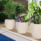 Plant Pots 17.5/14.8/12.2 inch Set of 3, Flower Pots with Drainage Holes, Large Planters for Indoor Outdoor Garden Plants and Flowers. (Light Beige)