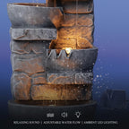 Cascading Bowls and Stacked Stones LED Outdoor Water Fountain for Outdoor Living Spaces to Create a Calming Oasis in Gardens and Landscaping, on Patios, Balconies, Lawns, Brown