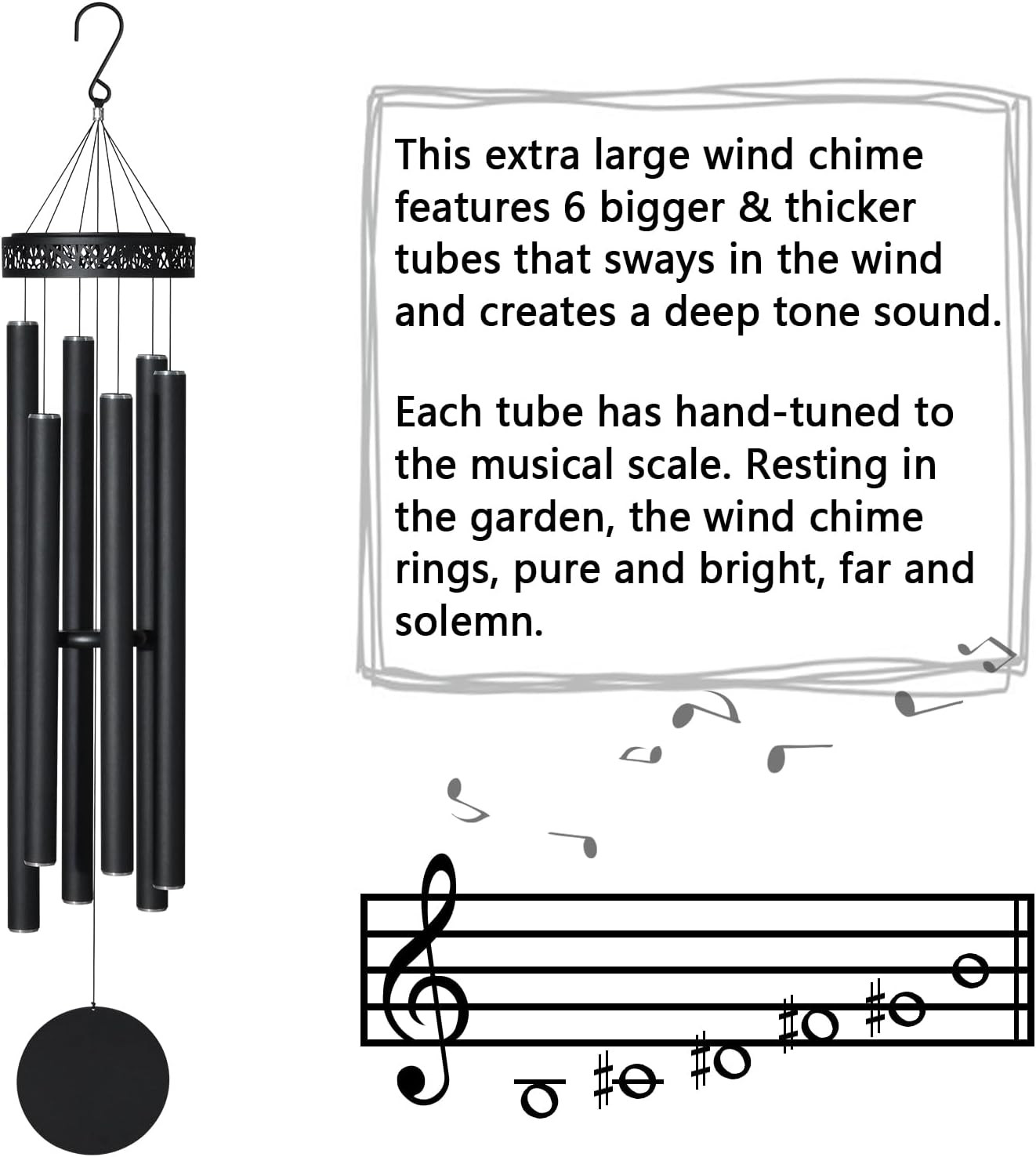 Extra Large Wind Chimes for Outside Deep Tone,(Black,60") | Memorial Sympathy Gifts for loss of loved one, Wind Chimes Outdoor Clearance for Garden,Yard,Patio and Lawn