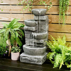 Cascading Bowls and Stacked Stones LED Outdoor Water Fountain for Outdoor Living Spaces to Create a Calming Oasis in Gardens and Landscaping, on Patios, Balconies, Lawns, Brown