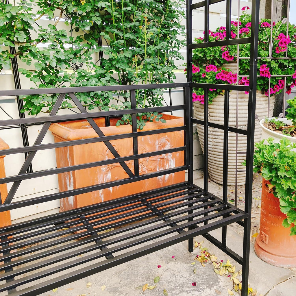 Garden Arch with Gate W58 x 97" H Metal Arch Trellis Outdoor for Climbing Plants Support Vines Rose, Wedding Archway Decoration, Black (Gate)