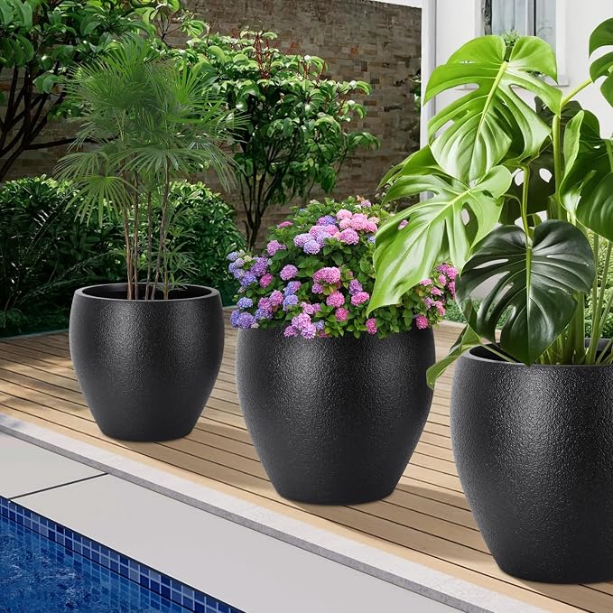 Plant Pots 17.5/14.8/12.2 inch Set of 3, Flower Pots with Drainage Holes, Large Planters for Indoor Outdoor Garden Plants and Flowers. (Light Beige)
