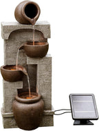 Cascading Bowls and Stacked Stones LED Outdoor Water Fountain for Outdoor Living Spaces to Create a Calming Oasis in Gardens and Landscaping, on Patios, Balconies, Lawns, Brown