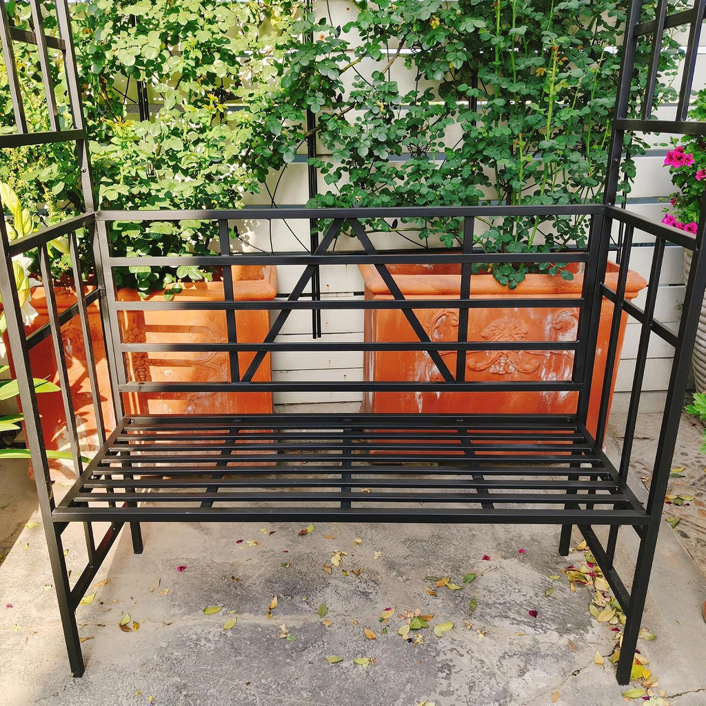 Garden Arch with Gate W58 x 97" H Metal Arch Trellis Outdoor for Climbing Plants Support Vines Rose, Wedding Archway Decoration, Black (Gate)