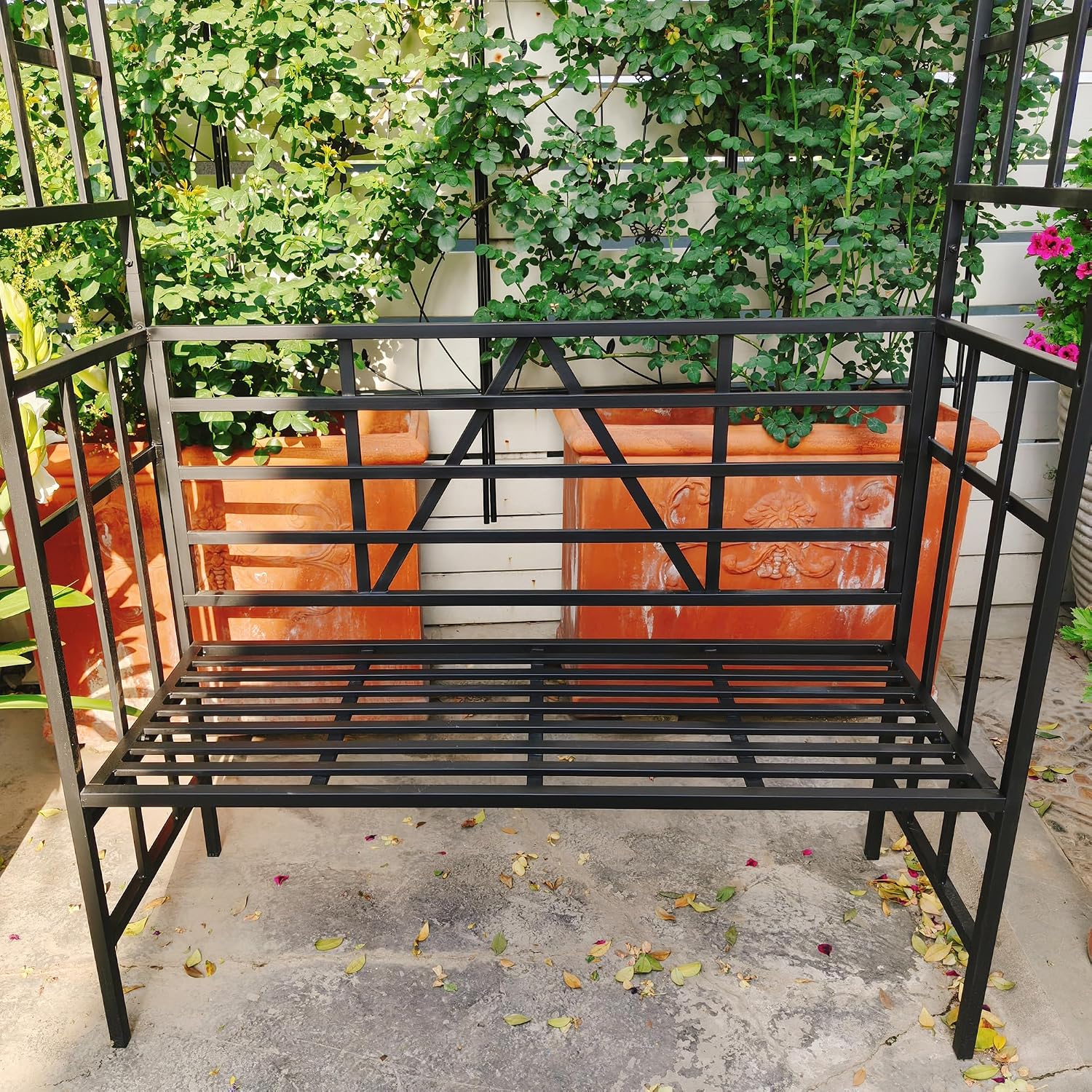Garden Arch with Gate W58 x 97" H Metal Arch Trellis Outdoor for Climbing Plants Support Vines Rose, Wedding Archway Decoration, Black (Gate)