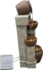 Cascading Bowls and Stacked Stones LED Outdoor Water Fountain for Outdoor Living Spaces to Create a Calming Oasis in Gardens and Landscaping, on Patios, Balconies, Lawns, Brown