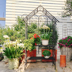Garden Arch with Gate W58 x 97" H Metal Arch Trellis Outdoor for Climbing Plants Support Vines Rose, Wedding Archway Decoration, Black (Gate)