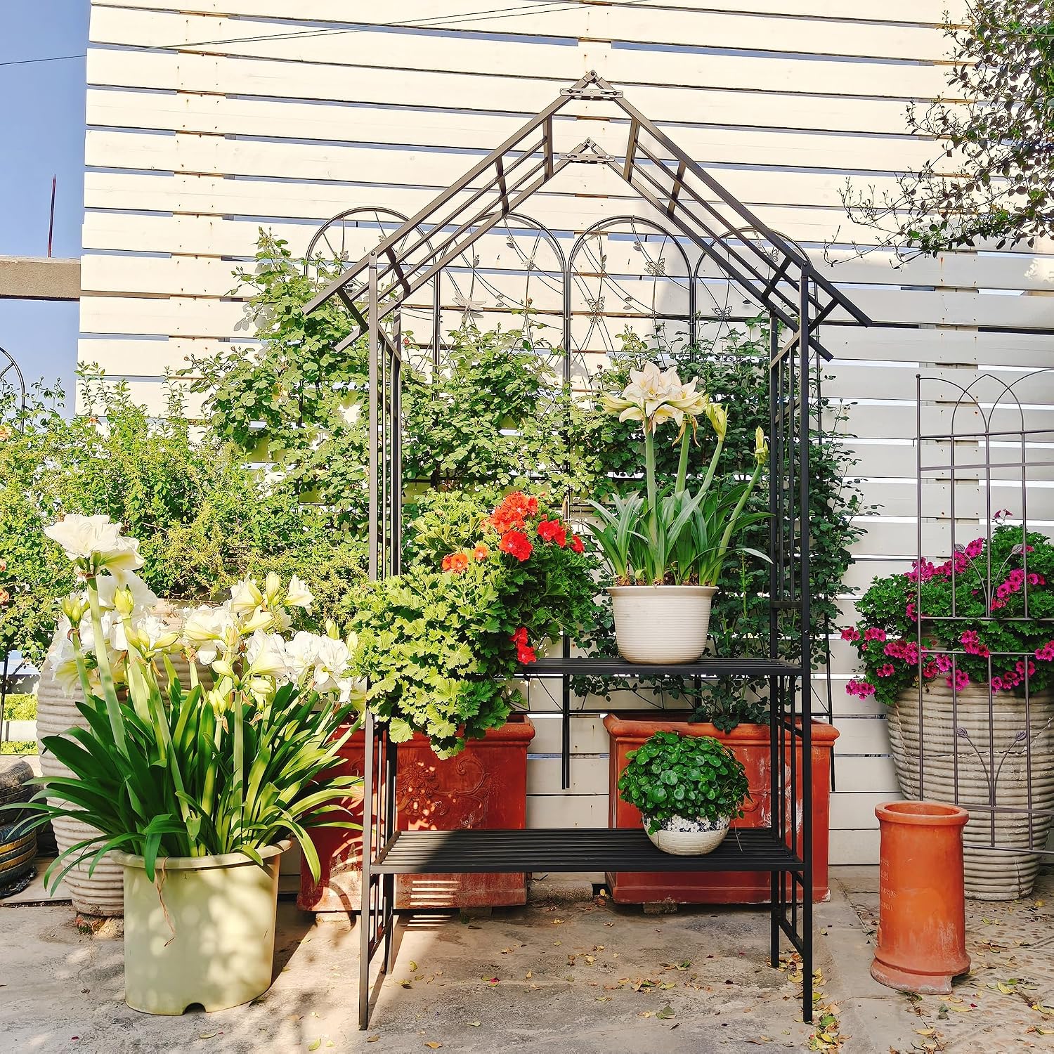 Garden Arch with Gate W58 x 97" H Metal Arch Trellis Outdoor for Climbing Plants Support Vines Rose, Wedding Archway Decoration, Black (Gate)