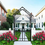 Garden Arch with Gate W58 x 97" H Metal Arch Trellis Outdoor for Climbing Plants Support Vines Rose, Wedding Archway Decoration, Black (Gate)