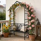 Garden Arch with Gate W58 x 97" H Metal Arch Trellis Outdoor for Climbing Plants Support Vines Rose, Wedding Archway Decoration, Black (Gate)