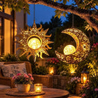 Celestial Sun & Moon Solar Lantern | Antique Bronze Metal Garden Decor Waterproof Yard Ornament,Gift for Garden Lovers