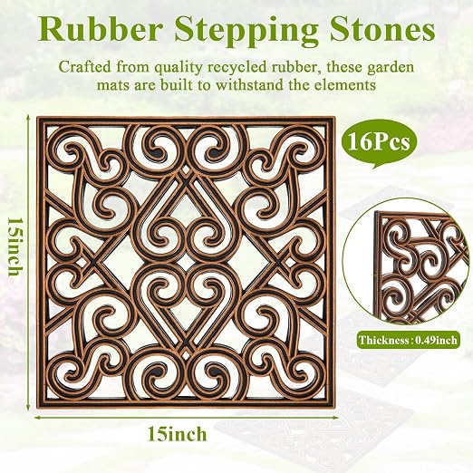 16 Pcs Rubber Stepping Stones Outdoor, Copper