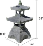 2 Tier Pagoda Garden Statue LED Solar Powered Light 26" Tall Outdoor Zen Garden Lantern Landscape Lawn Asian Pagoda Stupa Decor Grey Resin
