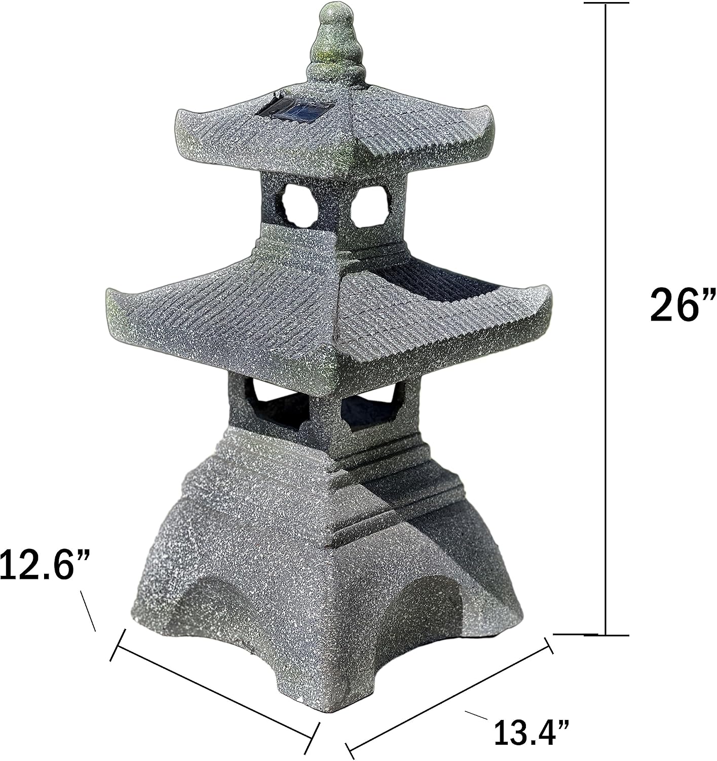 2 Tier Pagoda Garden Statue LED Solar Powered Light 26" Tall Outdoor Zen Garden Lantern Landscape Lawn Asian Pagoda Stupa Decor Grey Resin