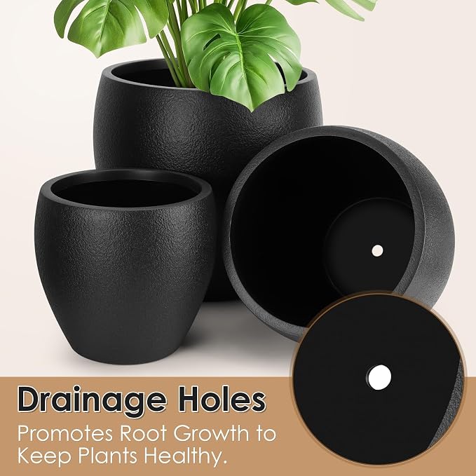 Plant Pots 17.5/14.8/12.2 inch Set of 3, Flower Pots with Drainage Holes, Large Planters for Indoor Outdoor Garden Plants and Flowers. (Light Beige)