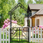 Garden Arch with Gate W58 x 97" H Metal Arch Trellis Outdoor for Climbing Plants Support Vines Rose, Wedding Archway Decoration, Black (Gate)