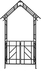 Garden Arch with Gate W58 x 97" H Metal Arch Trellis Outdoor for Climbing Plants Support Vines Rose, Wedding Archway Decoration, Black (Gate)